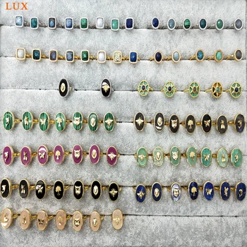 LUX placat cu aur de culoare Naturală amazonite inele cu Pietre stone inele reglabile pentru femei fete cadou Mozaic metal animale insecte inel