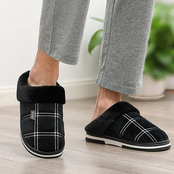 Bărbați Papuci de Casa cu Dispozitiv de Cusut Piele intoarsa Interior Iarna pantofi pentru bărbați papuci de Pluș Confortabil papuci de Casa cu blana marimea 14 15 16