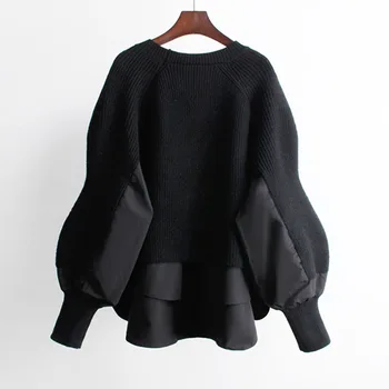 Toamna Iarna Pulover coreea Style Moda Noua Liber Casual pulover Pulover Femei Jacheta Fals 2Piece Mid-lungime Pulover Topuri