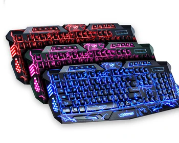 Jocuri de Fundal Tastatură, Mouse-ul Combo-uri LED-uri USB cu Fir Colorat de Respirație Crack Gaming Keyboard pentru Desktop Laptop rusă autocolant