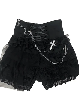 Design Original Lolita punk Rock multi-strat de dantelă pantaloni fusta Întuneric Panglică Vara Iarna Japoneză gotic negru ochiurilor fusta mini