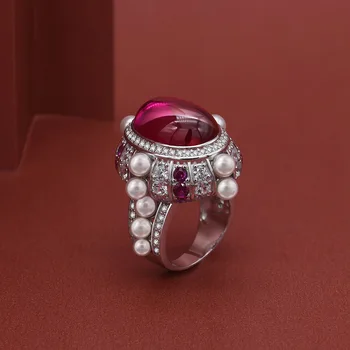 Vintage Ou 15ct Ruby Pearl Inel cu Diamant de Originale argint 925 Logodna Nunta trupa Inele pentru Femei Bijuterii Fine