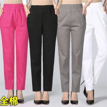 2019 primăvara și toamna de Varsta Mijlocie Femei Pantaloni casual, talie elastic pantaloni largi pantaloni drepte plus dimensiune 5xl r1045