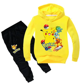 Takara Tomy Pikachu Copii Seturi De Îmbrăcăminte Pokemon Imprimate Mâneci Complete Hanorac +Pantaloni Băieți Fete Costum Copii Imbracaminte Casual