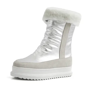 ASUMER 2020 mai Noi din piele iarna zapada ghete femei groasă de blană cald rotund deget de la picior plat pantofi platforma glezna cizme pentru femei