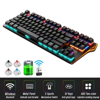 Wireless Bluetooth Tastatură Mecanică Aspect Engleză 87-Taste Cu Iluminare Din Spate Anti-Ghosting Gaming Keyboard Albastru/Negru/Negru/Roșu Comutator