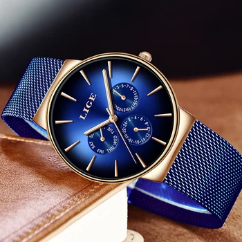 Relogio Masculino 2019 Noi LIGE Albastru Casual Centura de Plasă de Moda Cuarț Ceas de Aur Mens Ceasuri de Top de Brand de Lux Ceas rezistent la apa