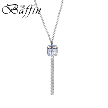 BAFFIN 2018 Cub de Cristale SWAROVSKI De la Cosmice Pandantiv Coliere de Argint de Culoare Ciucure Lung Lanț de Bijuterii Pentru Femei, Cadouri de Vară