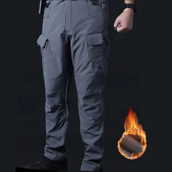 Iarna barbati soft shell asalt pantaloni fleece pantaloni plus dimensiune tactică pantaloni cald, vânt și rezistent la apa militare pantaloni