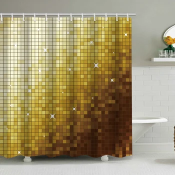 Mozaic de aur geometrice perdea de duș baie kit optional non-alunecare mat etaj și toaletă podea mat kit