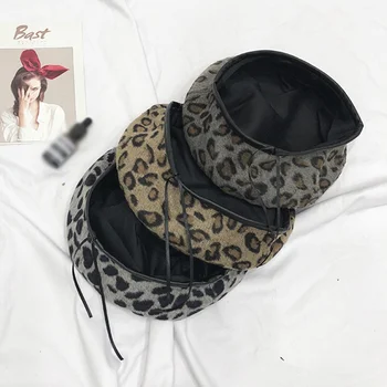 Leopard de Imprimare Bereta de sex Feminin Toamna Pălării de Iarnă Pentru Femei Vintage Pictor Capac Plat Moda din Piele PU Refuz Capace