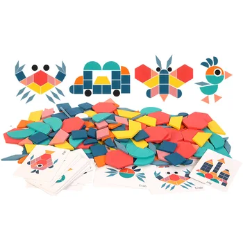 180pcs din Lemn 3D Puzzle Puzzle Tangram Montessori de Învățare de Învățământ Jucării Cadouri forme Geometrice Puzzle-uri de Jucărie pentru Copii Cadouri