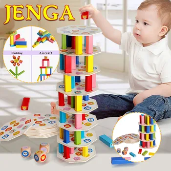 Stivuire blocuri de jucărie din lemn pentru copii turn gramada tabla de sah, joc de colorat jucarii educative pentru copii cadouri
