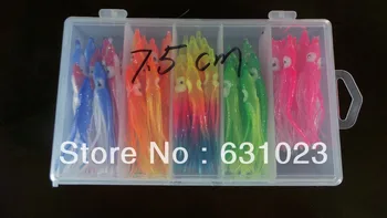 50pcs momeală de pescuit ,moale nada ,calmar jiguri,caracatiță atrage,de 7,5 cm, randome culoare mixt,dotat cu o cutie de plastic transparent