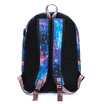 Populare Teen Fete Baieti Galaxy Rece Nylon Backpack USB Încărcător de Mare Capacitate Cerul Înstelat Univers Spațiu Sac de Școală