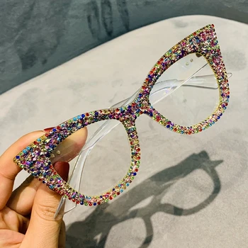 Supradimensionat ochelari de soare femei lucrate manual bling ochi de pisica ochelari de soare Doamnelor de epocă clar ochelari moda nuante Oculos