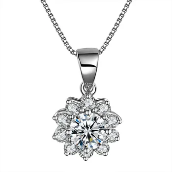 Floarea-soarelui Laborator moissanite Pandantiv de Diamant Real Argint 925 Farmec Petrecere de Nunta Pandantive Colier Pentru Femei Bijuterii de Mireasă