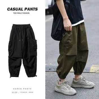 Bumbac Cordon Pantaloni Casual Moda pentru Bărbați de Culoare Solidă Multi-buzunar Salopete Bărbați Streetwear Vrac Hip-hop Pantaloni Drepte