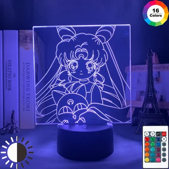Anime Sailor Moon 3D Vizuale Lumina LED Noapte Lumina de Culoare Schimbare Lampă LTsukino Usagi Figura Lampa de Masa Copii Decor Dormitor Lampara
