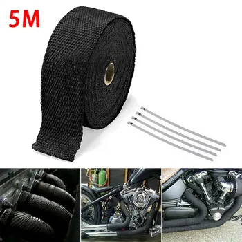 5M Rola fibra de sticla Țeavă de Eșapament Scutul Termic de la Evacuare Motocicleta Antet Pipe Heat Wrap Bandă de Protecție Termică+ 4 Legături Kit Izolant