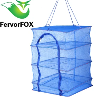 FervorFOX Pește Net de 40 x 40 x 65cm 4 Straturi uscător de haine Pliere Pește Agățat de Plasă Net Albastru Agățat PE