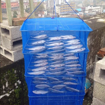 FervorFOX Pește Net de 40 x 40 x 65cm 4 Straturi uscător de haine Pliere Pește Agățat de Plasă Net Albastru Agățat PE