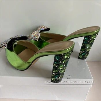 Cristal Fluture nod de Flori Sandale Femei Diamant Verde Tocuri inalte Sexy Peep Toe Pantofi Stras Pantofi de Partid Femeie
