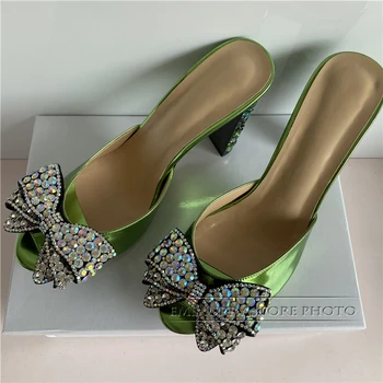 Cristal Fluture nod de Flori Sandale Femei Diamant Verde Tocuri inalte Sexy Peep Toe Pantofi Stras Pantofi de Partid Femeie