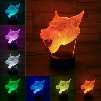 Cap de lup 3D LED Lampă de Somn Tabelul Lumina de Noapte Cadouri inedite pentru Copii Atinge Multicolors Schimbare de Lumină LED-uri Iluzie Atmosfera