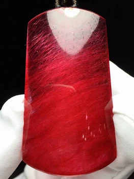 Autentic Natural Roșu Rutilated Cuarț Păr Pandantiv 46*26*10.2 mm a Femeilor de Bărbați, Clar Dreptunghi Șirag de mărgele Ovale Colier Bijuterii AAAAA
