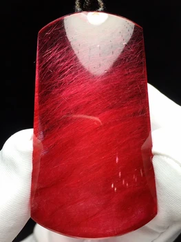 Autentic Natural Roșu Rutilated Cuarț Păr Pandantiv 46*26*10.2 mm a Femeilor de Bărbați, Clar Dreptunghi Șirag de mărgele Ovale Colier Bijuterii AAAAA