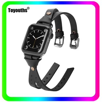 Toyouths Dublu Benzi de Piele pentru Apple Watch SE Femei Barbati din Piele Watchband 38mm/40mm/42mm/44mm Curele pentru iWatch 6 5 4 3 2 1