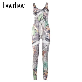 Hawthaw Femei Toamna Iarna Imprimate Fără Mâneci Bodycon Bodysuit Pantaloni Lungi Set De Doua Bucati 2020 Haine De Sex Feminin Streetwear