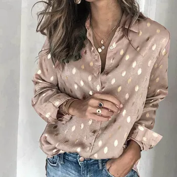 Frunze de Imprimare Bluza Femei Tricou Femei Butonul Bluza cu Maneci Lungi si Tricou Femei Top Elegant Doamnelor Femei Topuri si Bluze
