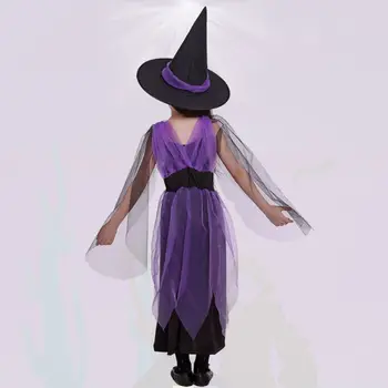 Klv Copii Costum Halloween Vrajitoare Cosplay Negru Violet Contrast Rochie de Culoare Pălărie Mascat Joc de Rol Haine pentru Copii