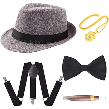 Mens 1920 20 de ani Gangster Set Pălărie Bretele, Cravata Trabuc Gatsby Kit Accesorii Costum de Crăciun, Halloween Costume Cosplay