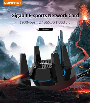 STOC Comfast AC1900 Wirelss Gigabit E-Sports Network Card Adaptor WiFi USB 3.0 1900Mbps Dual Band 5.8 G 4x3dBi Antena carte de Joc