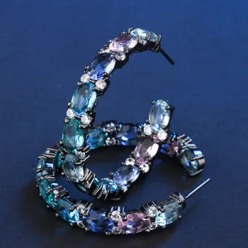 Zlxgirl bijuterii Verde și albastru AAA zircon Cubic de cupru cercei clip catarama bijuterii fine de nunta pentru femei cercei piercing