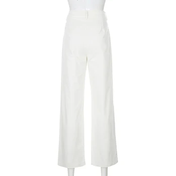 LEOSOXS Stil de Moda Alb, o pereche de Pantaloni drepti Pentru Femei, Casual, Talie Mare Bază Vrac Femei Pantaloni 2020 Toamna Streetwear