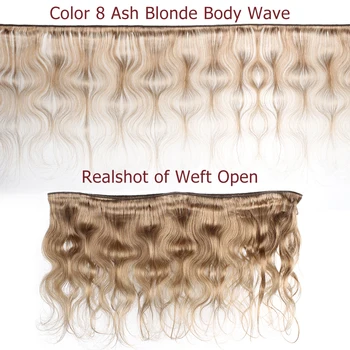 Bobbi Culoare Colectare 8 Ash Blonde Pachete cu Închidere 16-24 inch Indian Corpul Val Țese Păr Remy Human Hair Extension