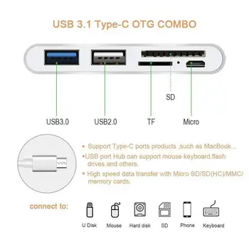 USB 3.0 Type-c Hub Adaptor OTG COMBO 5in1 SD TF Card Reader Conector pentru Laptop pentru Macbook Pro Air 2018
