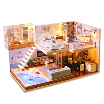 Mobilier Casa papusa Diy in Miniatura din Lemn 3D Miniaturas Păpuși Jucarii pentru Copii, Cadouri Casa Pisoi Jurnal