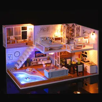 Mobilier Casa papusa Diy in Miniatura din Lemn 3D Miniaturas Păpuși Jucarii pentru Copii, Cadouri Casa Pisoi Jurnal