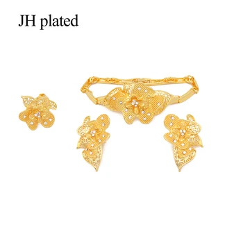 Seturi de bijuterii cercei pandantive colier inel de aur 24K culoare pentru femeile Africane cadouri de mireasa collares Inele brățară bijuterii set