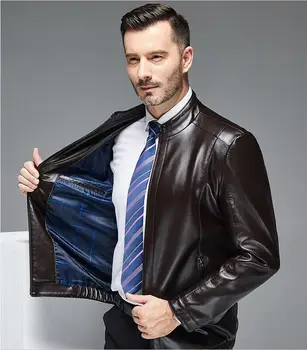 Noi 2019 Toamna Bărbat din Piele scurt slim stand de guler design de îmbrăcăminte casual la Modă geaca de piele Barbati de Varsta Mijlocie Haina casual
