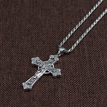 925 Sterling Silver-Catolică Pandantiv Cruce Fecioara Maria Femei Cu Granat Natural Piatra Retro Punk Religioase Bijuterii
