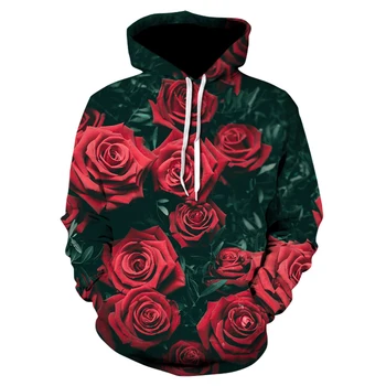 Bărbați/Femei 2019 toamna iarna Hoodies pentru Bărbați Jachete de flori de Trandafir de imprimare Bluze Plus Dimensiune 5XL Pierde pulover cu Glugă Topuri