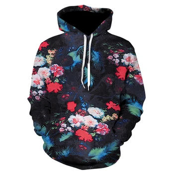 Bărbați/Femei 2019 toamna iarna Hoodies pentru Bărbați Jachete de flori de Trandafir de imprimare Bluze Plus Dimensiune 5XL Pierde pulover cu Glugă Topuri