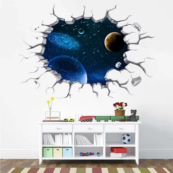 3D Spațiu, Planetă, Galaxie Stele ocean lume Plina de Culoare de perete de arta, autocolant, decal decorative copii pepinieră băieți dormitor decor cald poster