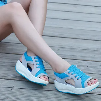 Pene de pantofi confortabili pentru femei sandale 2021 dantela-up ochiurilor de plasă respirabil cap de pește de vară casual pantofi pentru femeie sandale pentru femei adidași